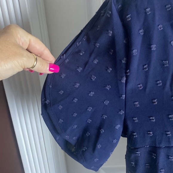 SHEIN Women’s Split Neck Navy Blue Textured Short Sleeve Blouse sz XL NWT - Picture 4 of 6